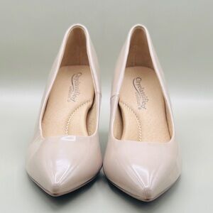 Cityclassified Nude/Beige Patent Pointed Toe Pumps Women’s Size 8 Heels